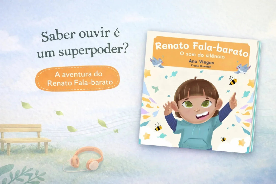 Livro «Renato Fala-barato» no banner «Saber ouvir é um superpoder?».