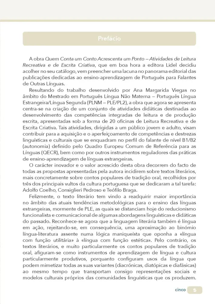 Livro | Quem conta um conto acrescenta um ponto | Oficinas de leitura recreativa e de escrita criativa | Nível intermédio - calonodedo