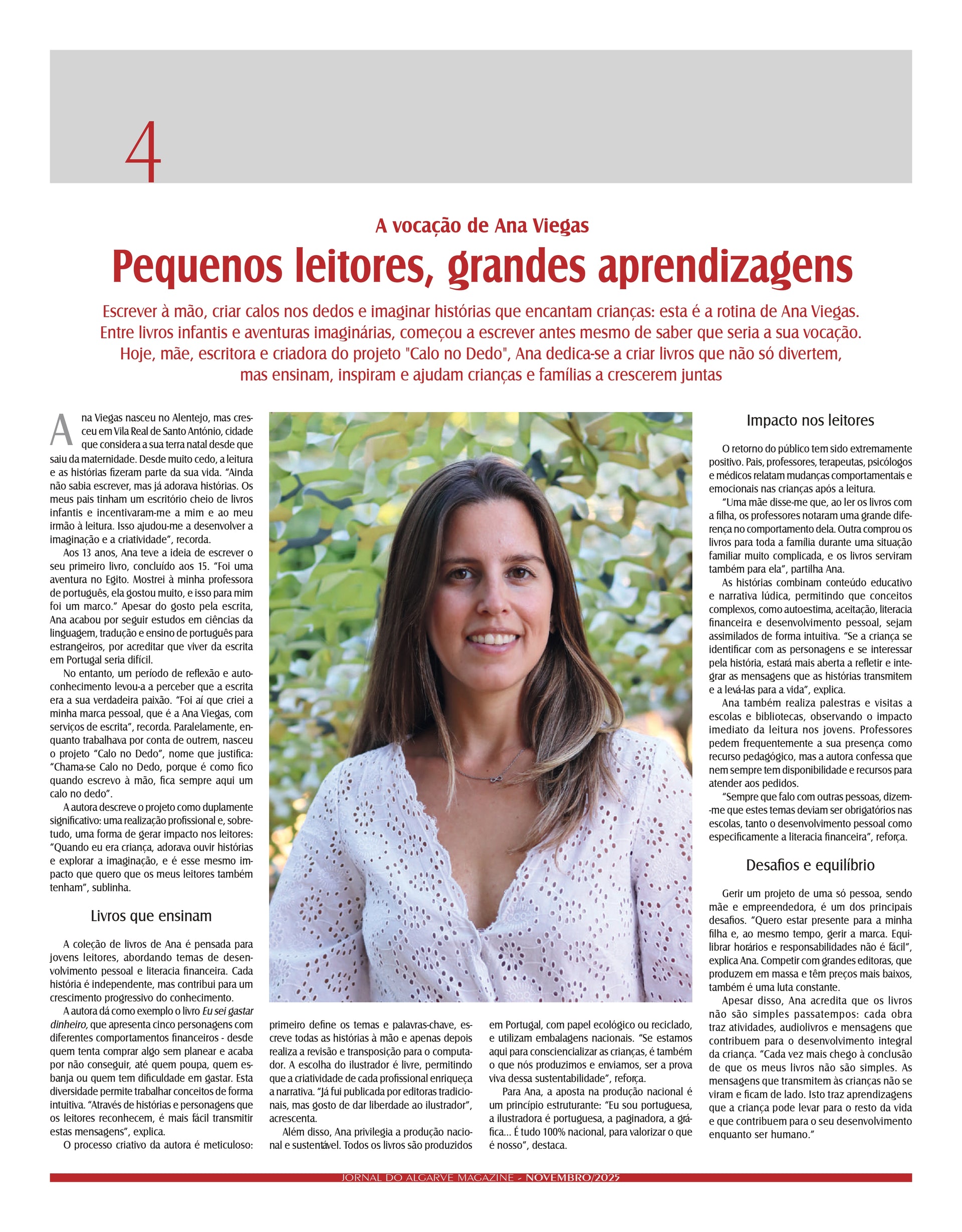 Reportagem escrita sobre a Ana Viegas, da livraria Calo no Dedo, no Jornal do Algarve