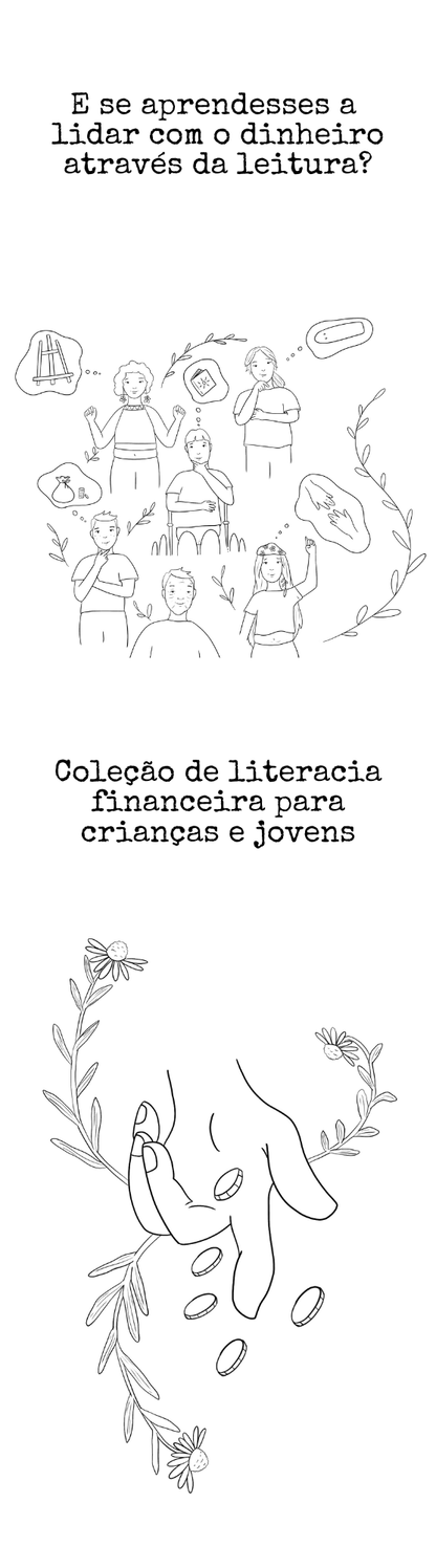 Frente do marcador de livro da coleção de literacia financeira para crianças e jovens